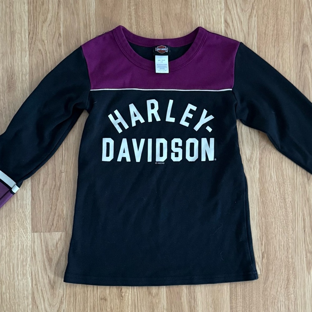 EUC Harley-Davidson Girl’s Long Sleeve Tee - Black and Purple - Size 7/8